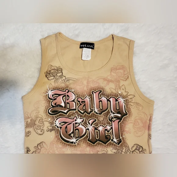 Y2k Wet Seal Tank Top Size S Baby Girl Rhinestones - Picture 3 of 3